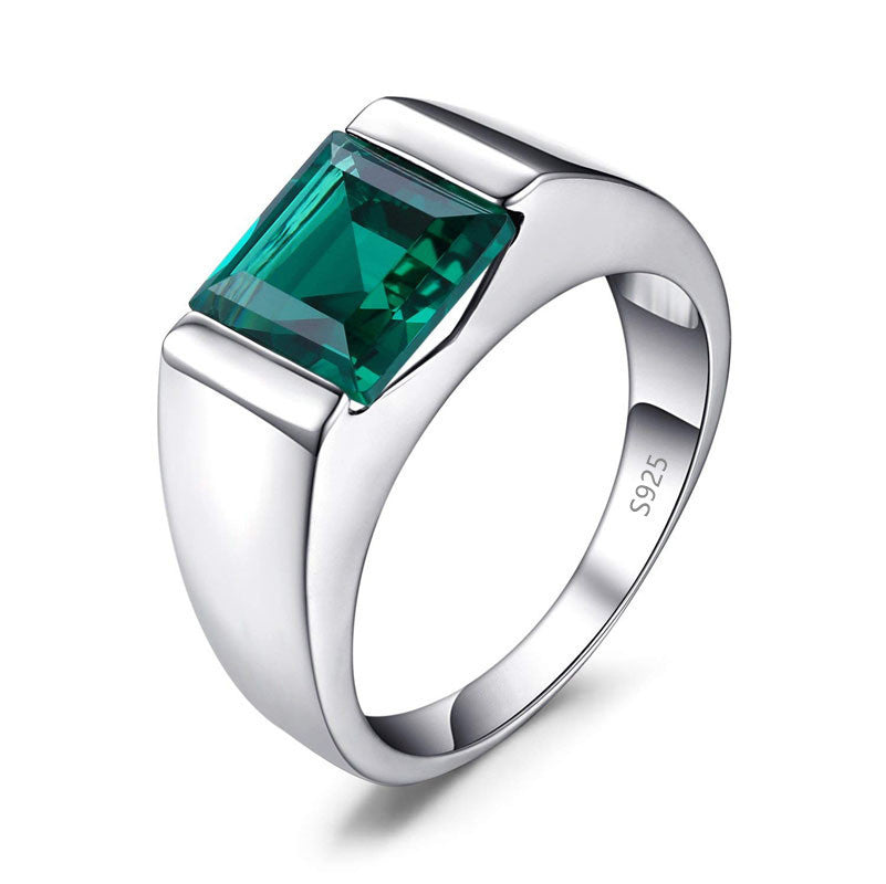 Men’s Sterling Silver Wedding Band with Colored Center Stone – Sizes 8–12.5 Shine of Diamond