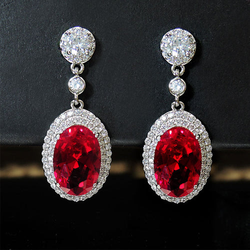 Retro Oval Cut Halo Drop Earrings Dobrilajewelry