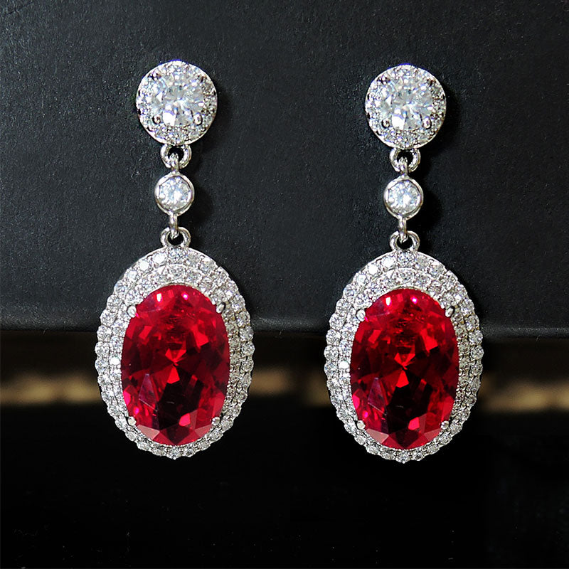Retro Oval Cut Halo Drop Earrings Dobrilajewelry