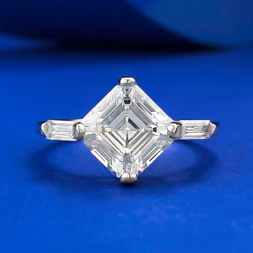 Elegant Asscher Cut Solitaire Engagement Ring in Sterling Silver Shineofdiamond
