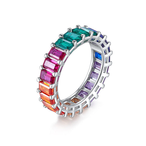 “Eternal Rainbow” Full Eternity Band in 18K Gold Plated 925 Sterling Silver Shine of Diamond