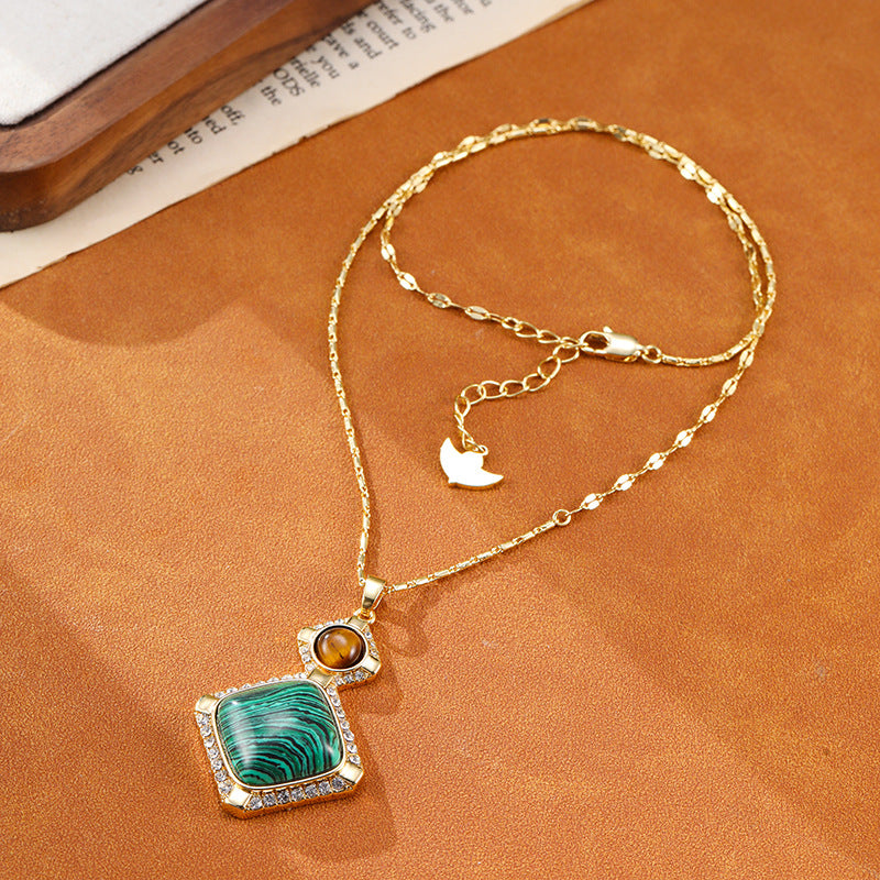Vintage Malachite Pendant Necklace Carly Jewelry