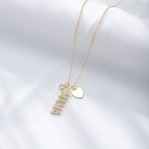 Simple MAMA Design Silver Necklace For Mom Shine of Diamond