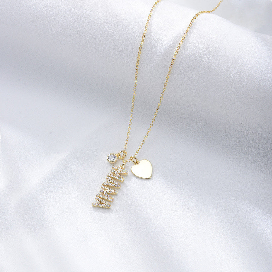 Simple MAMA Design Silver Necklace For Mom Shine of Diamond