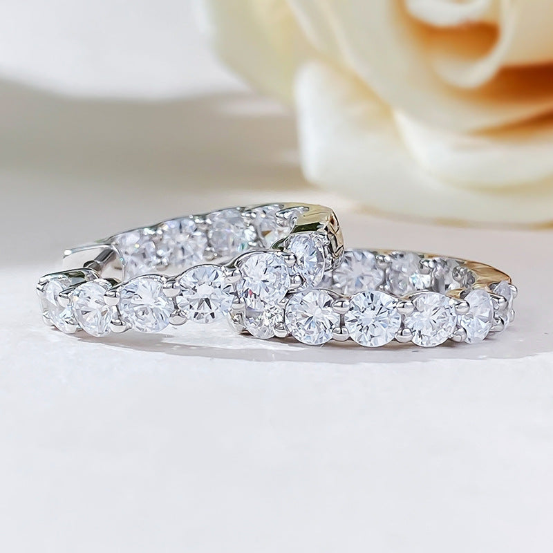 Stunning Sterling Silver Hoop Earrings Shine of Diamond