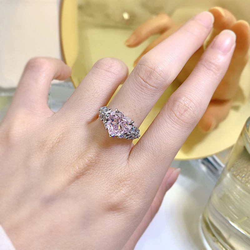 Exquisite 3 Prong Purple Heart Cut Engagement Ring In Sterling Silver shineofdiamond