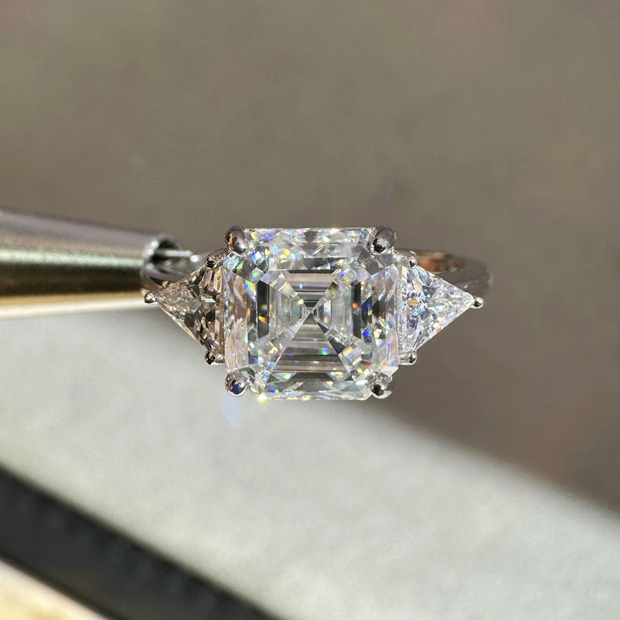 5Ct Asscher Cut Moissanite Engagement Ring in Sterling Silver Shine of Diamond