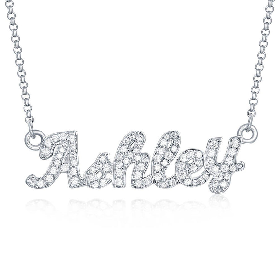 Personalized Full Pave Name Necklace in 925 Sterling Silver Shine of Diamond