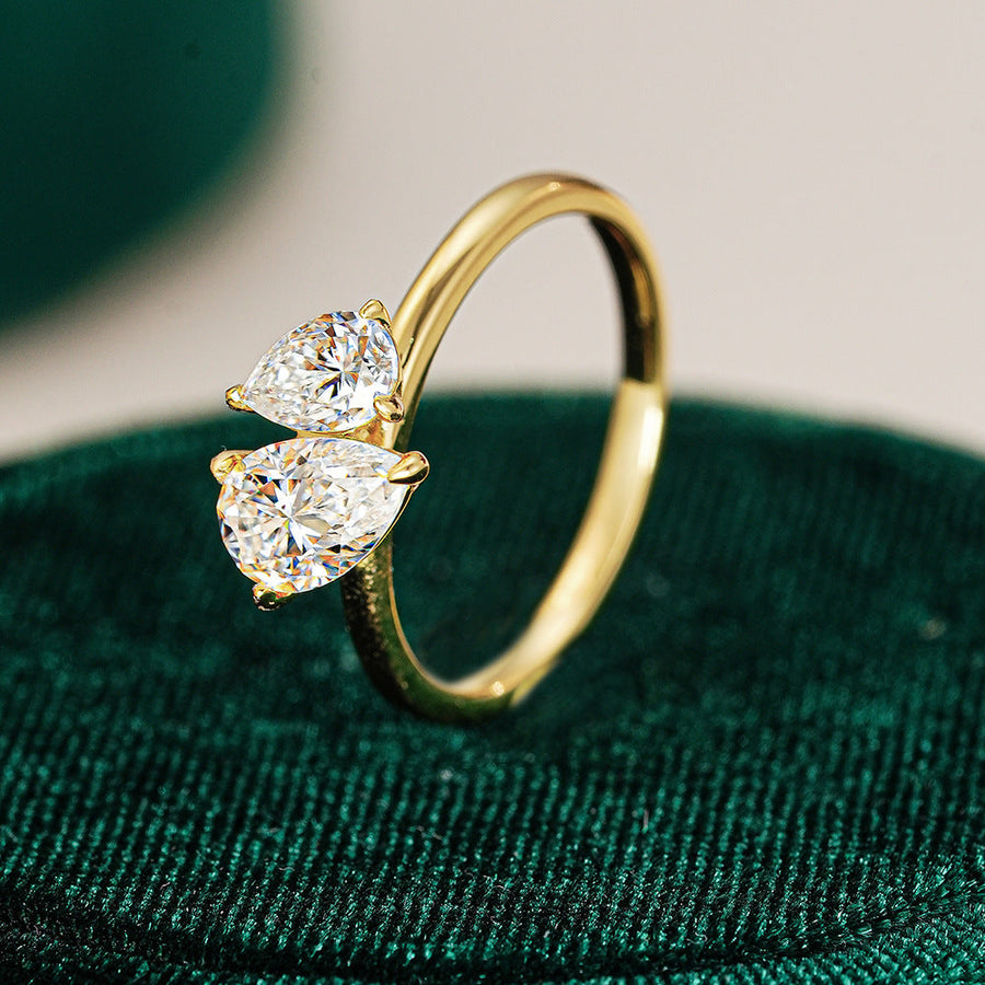 Simple Double Stone 925 Sterling Silver Ring Shine of Diamond