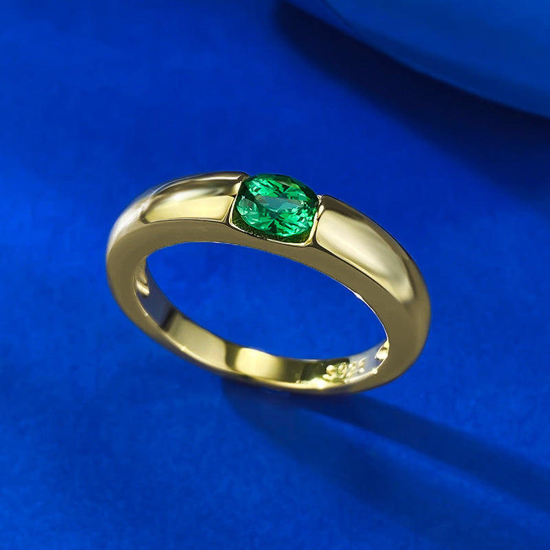 Luxurious Green Oval Cut Sterling Silver Engagement Ring in Golden Tone shine of diamond