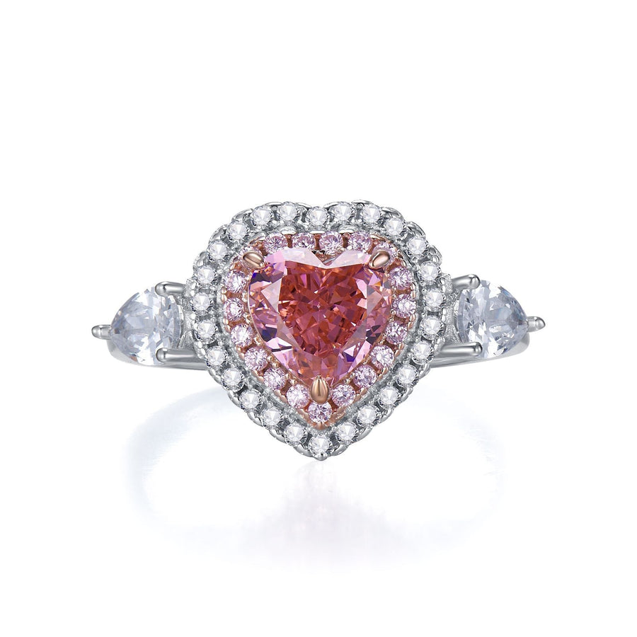 Pink Heart Double Halo Sterling Silver Engagement Ring shine of diamond