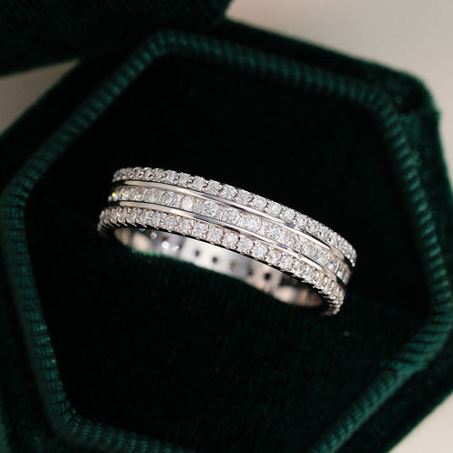 Gorgeous 3 Row Moissanite Sterling Silver Ring Shine of Diamond