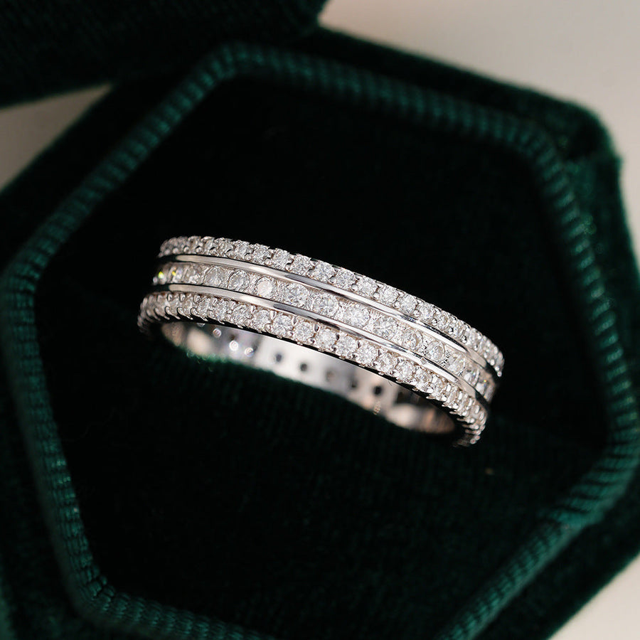 Three Row Channel Setting Moissanite Eternity Wedding Band Shine of Diamond