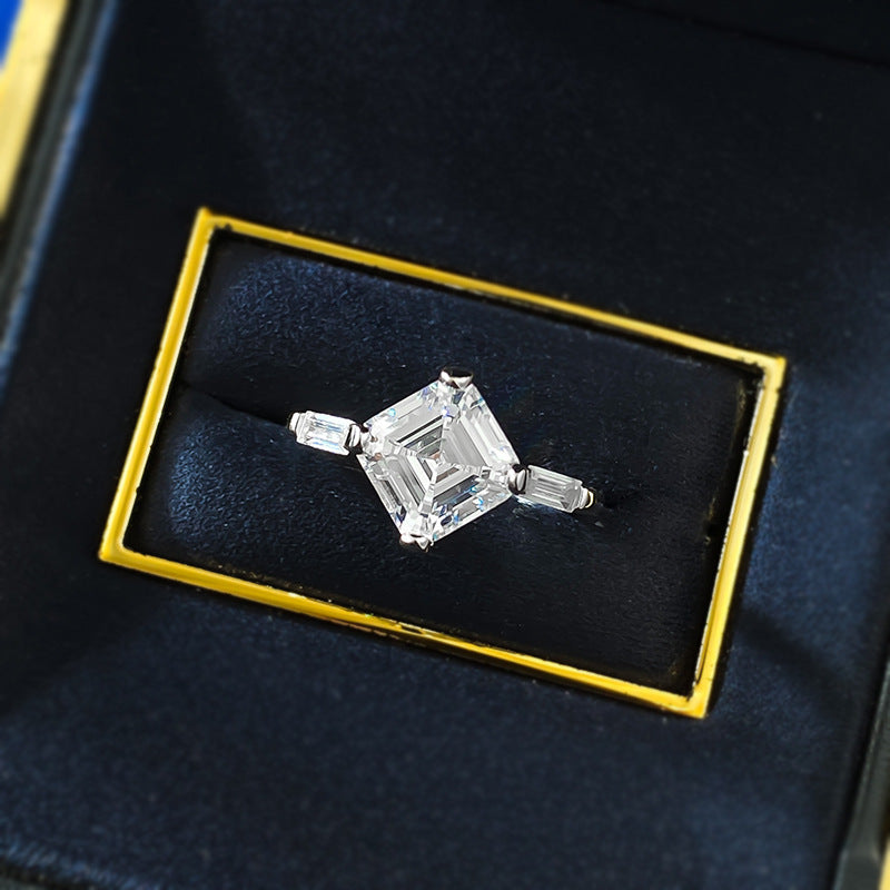 Elegant Asscher Cut Solitaire Engagement Ring in Sterling Silver Shineofdiamond