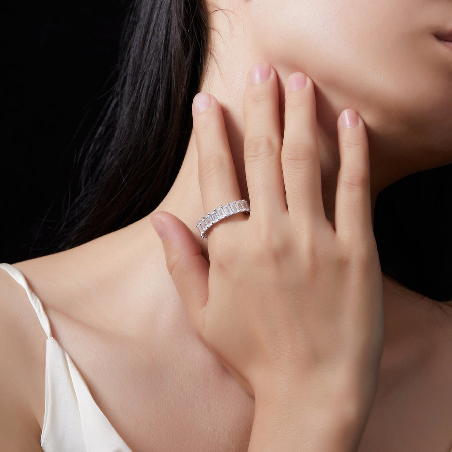 “Eternal Rainbow” Full Eternity Band in 18K Gold Plated 925 Sterling Silver Shine of Diamond