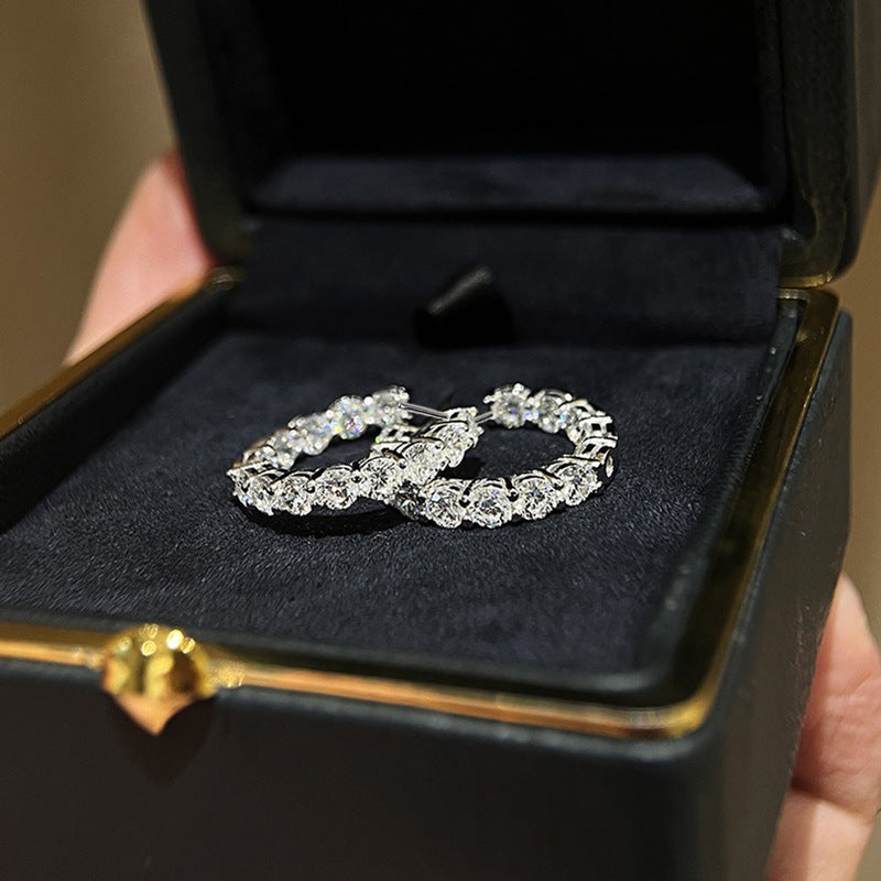 Stunning Sterling Silver Hoop Earrings Shine of Diamond
