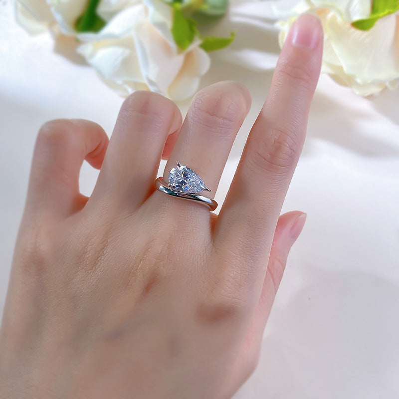 Unique Design Pear Cut Sterling Silver Ring shineofdiamond