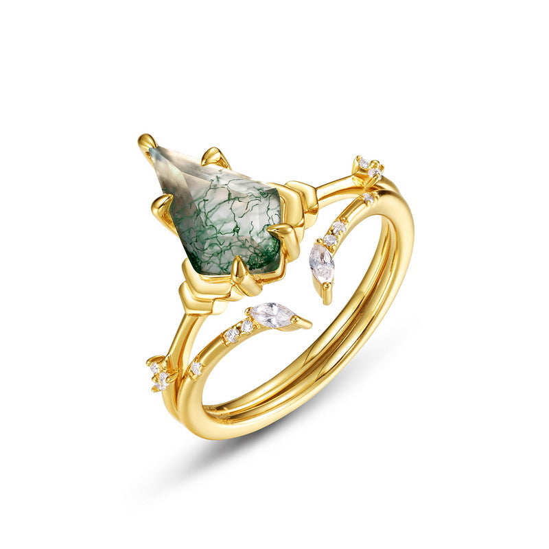 Natural Green Moss Sterling Silver Ring Set Carly Jewelry