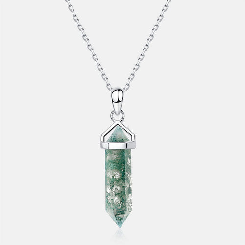 Green Moss Agate Warhead Design Sterling Silver Necklace Carly Jewelry