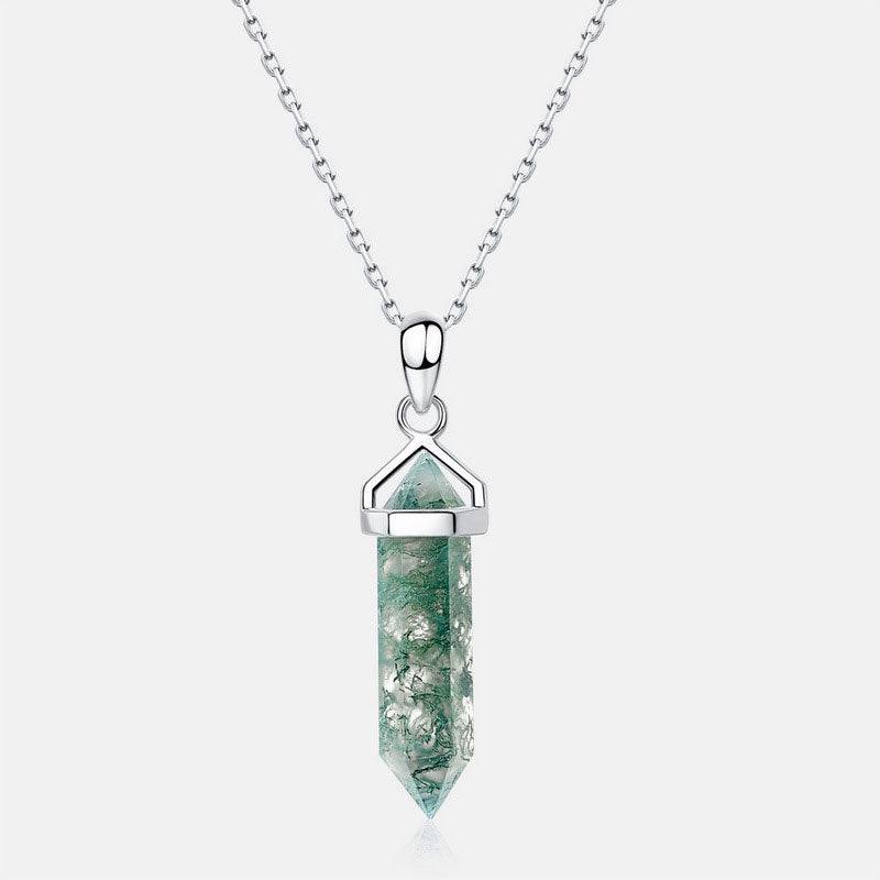 Green Moss Agate Warhead Design Sterling Silver Necklace Carly Jewelry