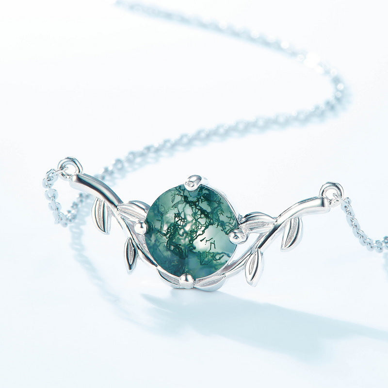 Round Shape Leaves Design Green Moss Agate Necklace Carly Jewelry