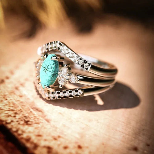 Vintage Turquoise Maquise Shape Ring Set Carly Jewelry