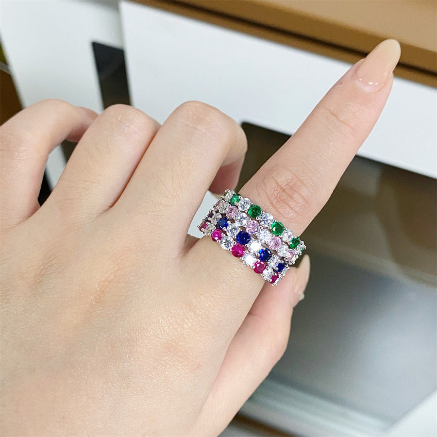 Stunning Sterling Silver Rainbow Color Eternity Band Ring for Women shine of diamond