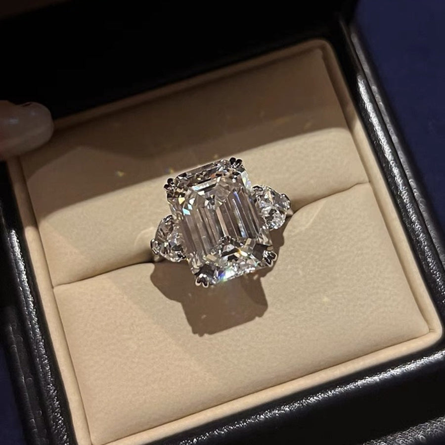 Three Stone Emerald Cut Sterling Silver Ring Carly Jewelry