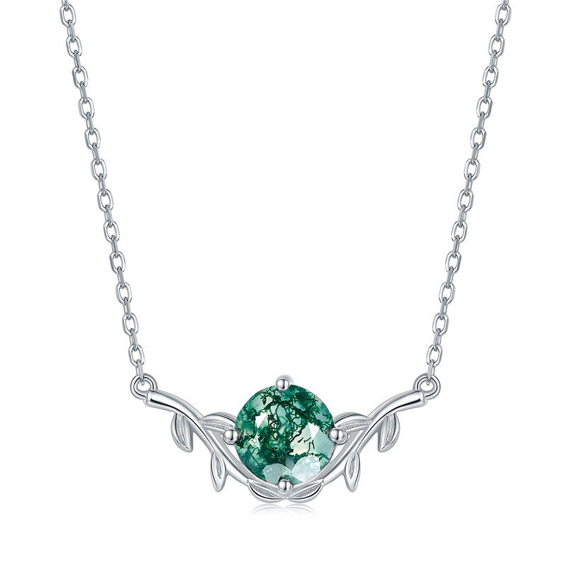 Round Shape Leaves Design Green Moss Agate Necklace Carly Jewelry