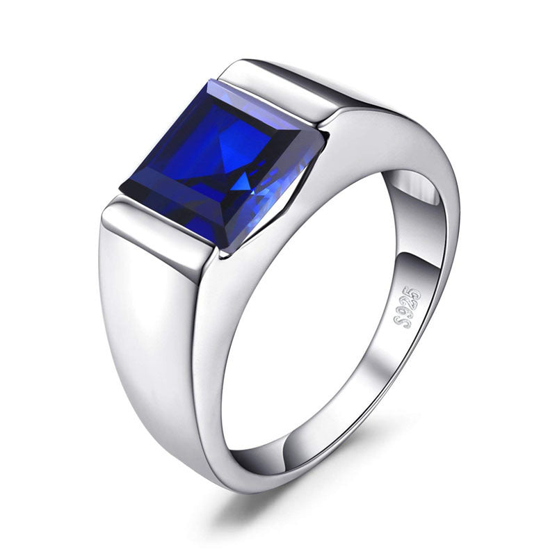Men’s Sterling Silver Wedding Band with Colored Center Stone – Sizes 8–12.5 Shine of Diamond