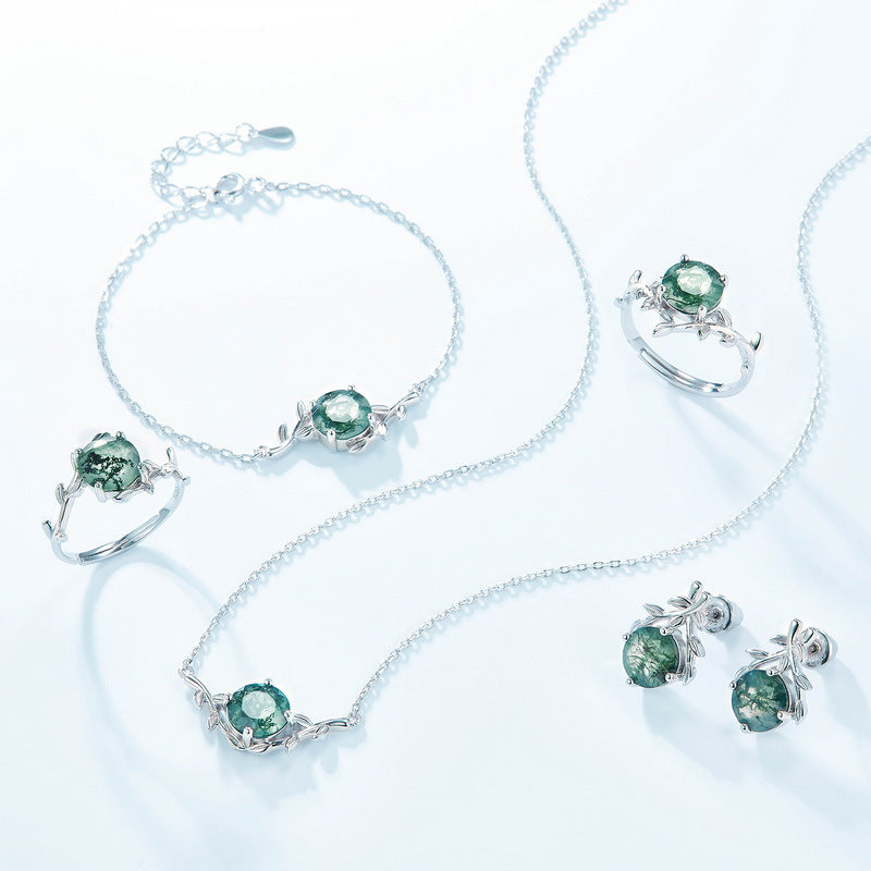 Round Shape Leaves Design Green Moss Agate Necklace Carly Jewelry
