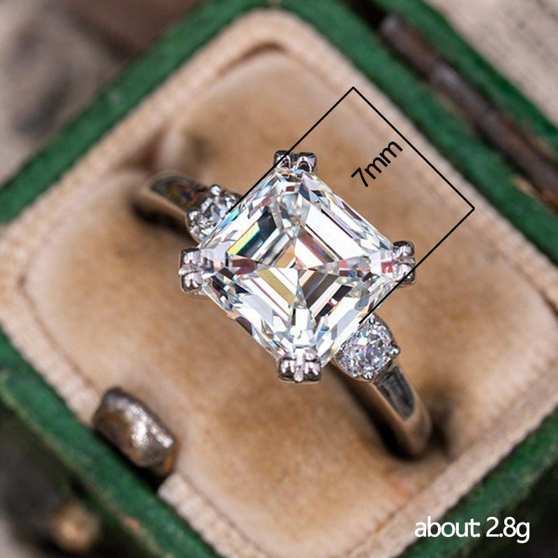 Classic Three Stone Asscher Cut Sterling Silver Engagement Ring shineofdiamond