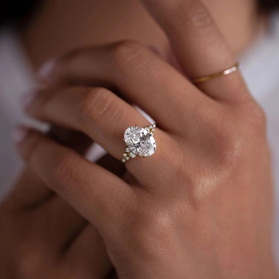 Unique Design Oval Cut Sterling Silver Engagement Ring Shine of Diamond