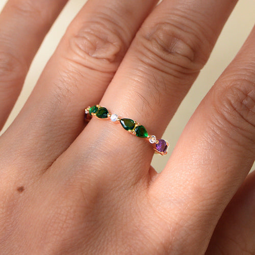 Vintage Colorful Water Drop Sterling Silver Band Shine of Diamond