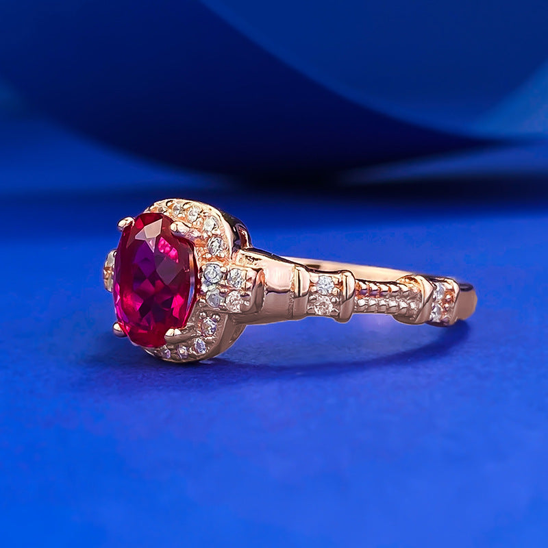 Vintage Design Ruby Oval Cut Sterling Silver Engagement Ring shineofdiamond