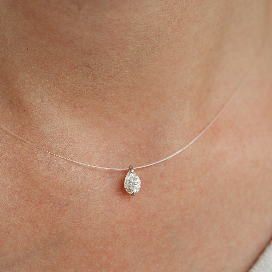 Mermaid Tears Design Pear Cut Moissanite Necklace Shine of Diamond