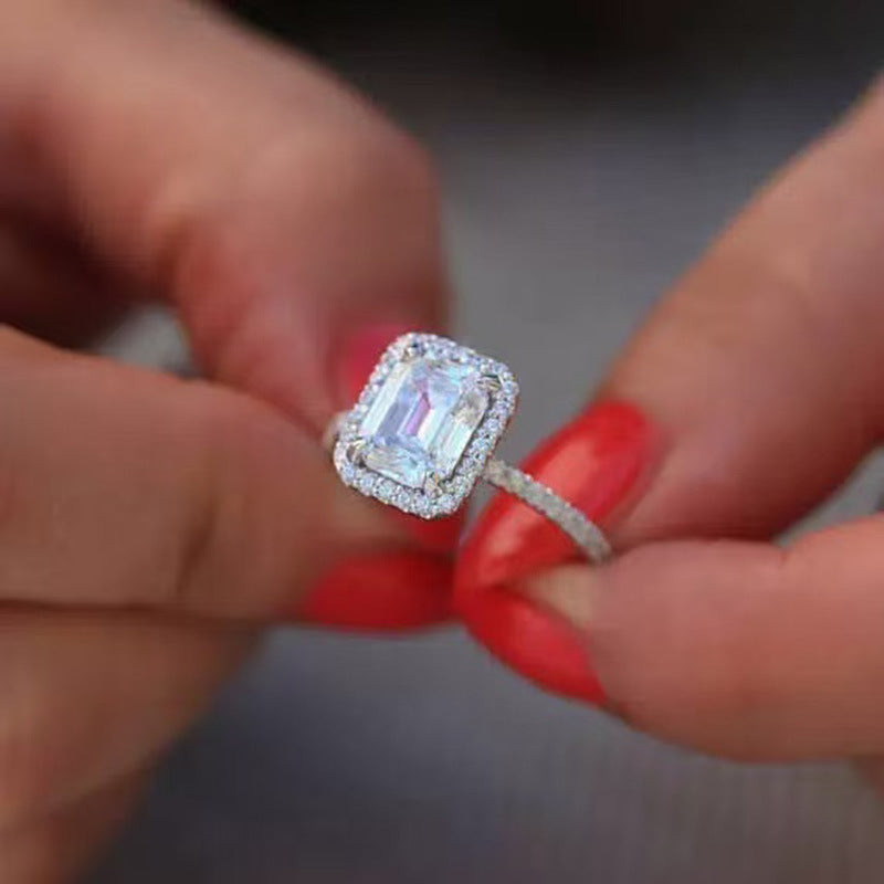 Vintage Halo 3.0ct Emerald Cut Engagement Ring In Sterling Silver Shine of Diamond