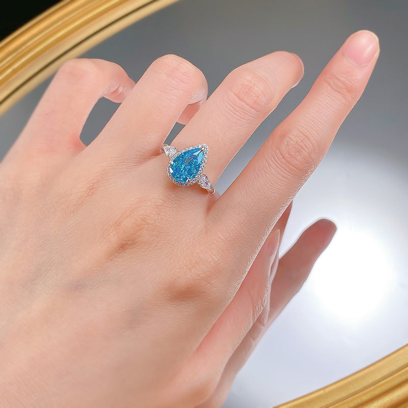 Vintage-Style Halo Aquamarine Pear Cut Engagement Ring in Sterling Silver Shineofdiamond