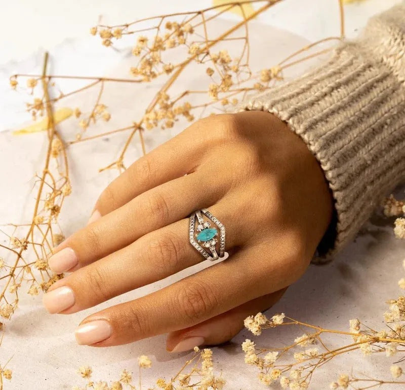 Vintage Turquoise Maquise Shape Ring Set Carly Jewelry
