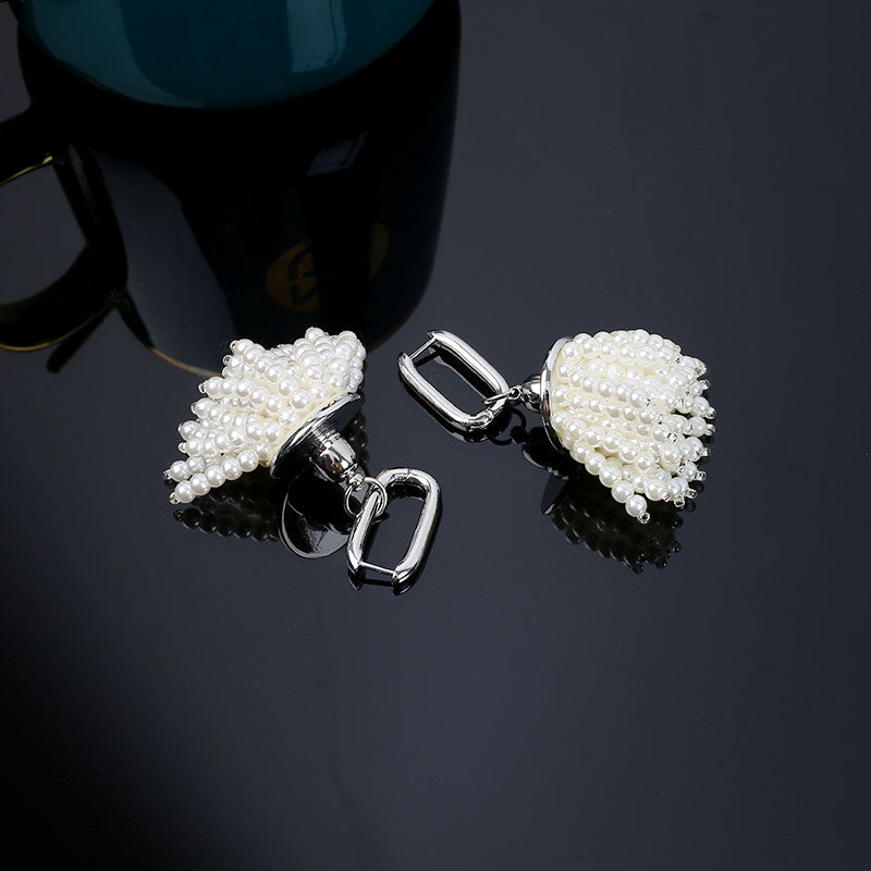 Retro Baroque Lantern Fringe Pearl Drop Earrings Dazzleyesjewelry