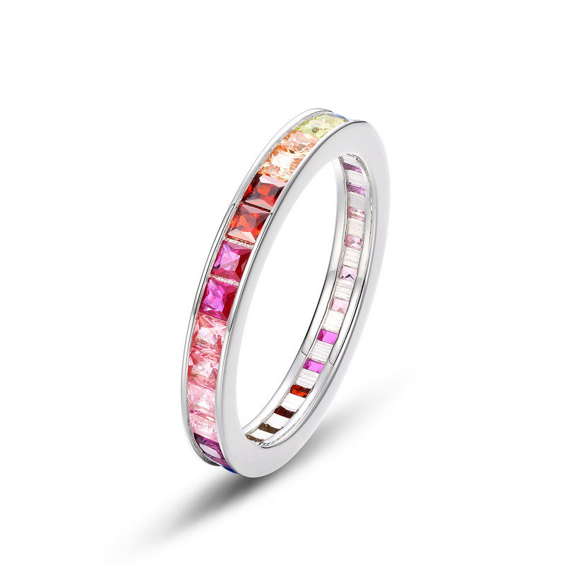 Colorful Rainbow Princess Cut Ring Band Shine of Diamond