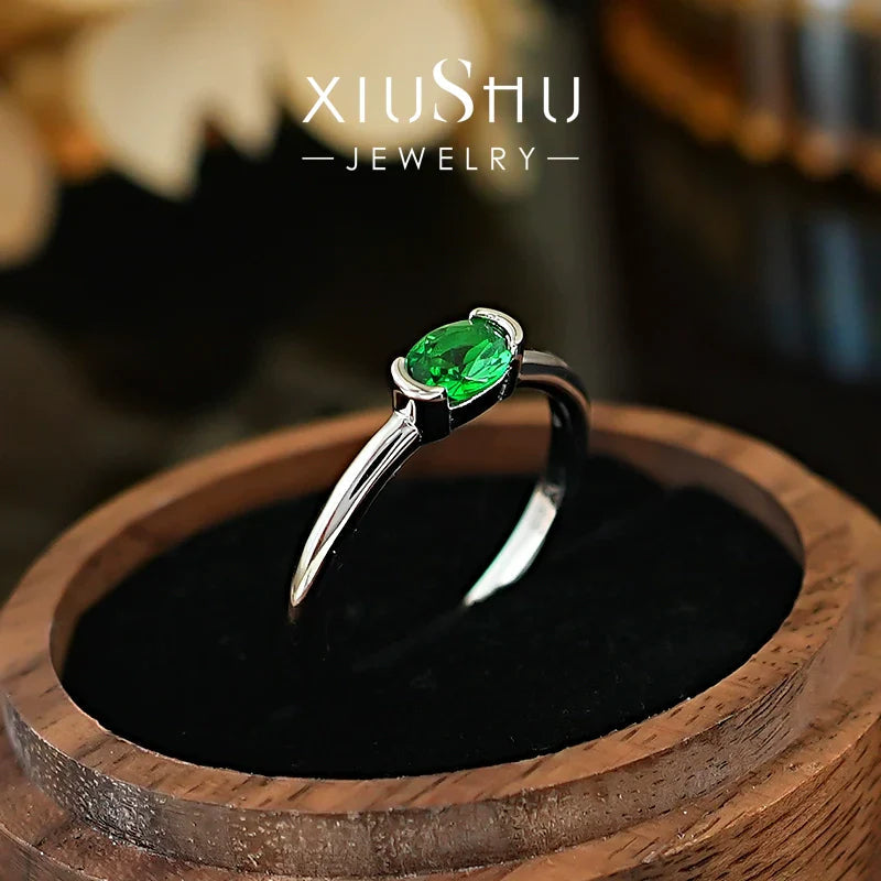Simple Green Oval Cut Sterling Silver Ring Carly Jewelry