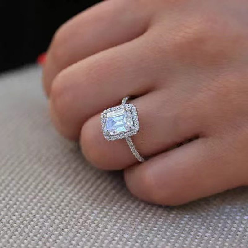 Vintage Halo 3.0ct Emerald Cut Engagement Ring In Sterling Silver Shine of Diamond