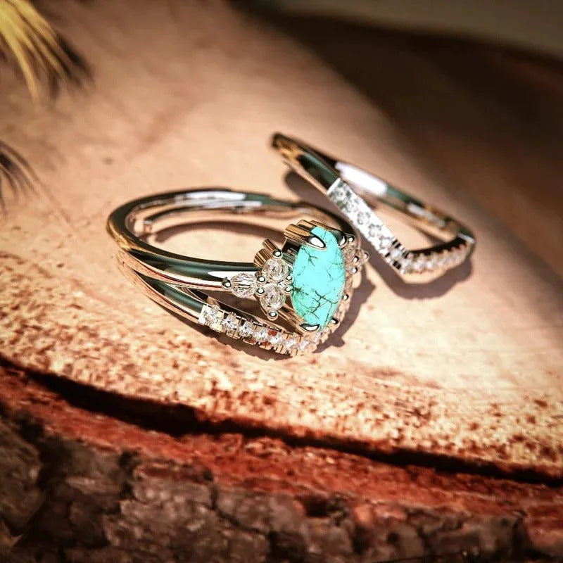 Vintage Turquoise Maquise Shape Ring Set Carly Jewelry