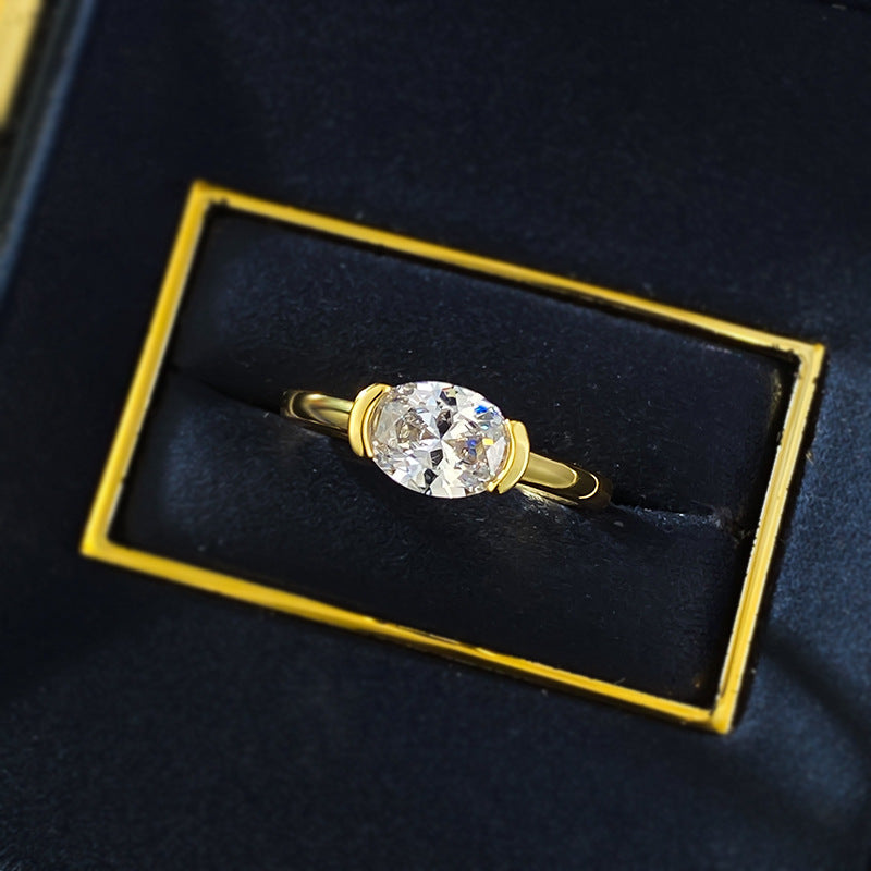 Exquisite Oval Cut Golden Tone Engagement Ring in Sterling Silver shine of diamond