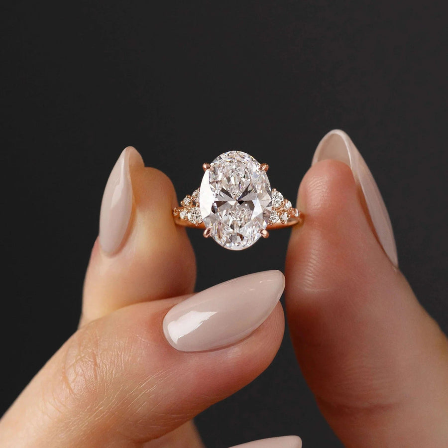 Unique Design Oval Cut Sterling Silver Engagement Ring Shine of Diamond