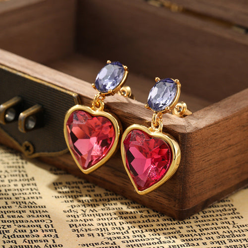 Vintage Red Heart Design 18k Gold Plated Drop Earrings Carly Jewelry