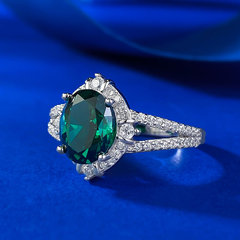 Luxury Oval Cut Paraiba Tourmaline Sterling Silver Engagement Ring shine of diamond