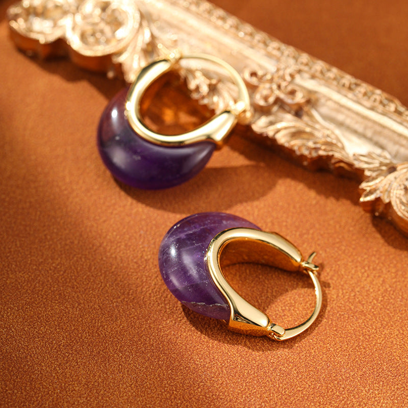 Vintage Natural Amethyst U-shaped Earrings Carly Jewelry