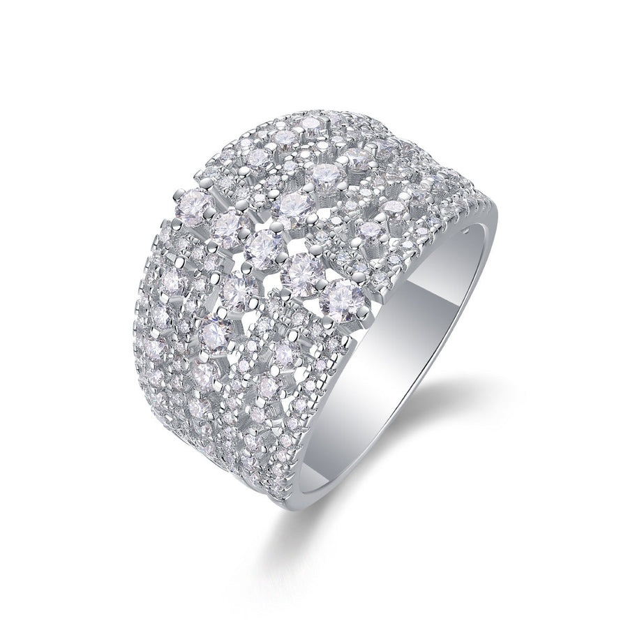 Luxury Moissanite 18K White Gold Plated Sterling Silver Band Shine of Diamond